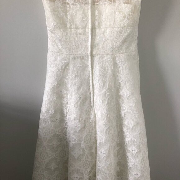 Ivory Lace Overlay Tea Length A-Line Wedding Dress - Picture 10 of 16